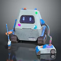 Colorful Treaded Cleaning Robot And Vacuum Cleaner With Modern Design Details