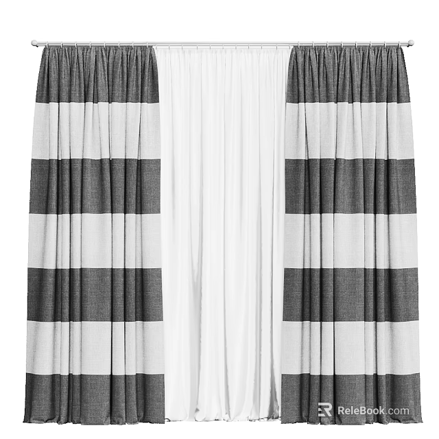 Black and White Striped Curtains for Modern Home Window Decoration Ideas 3d model 
