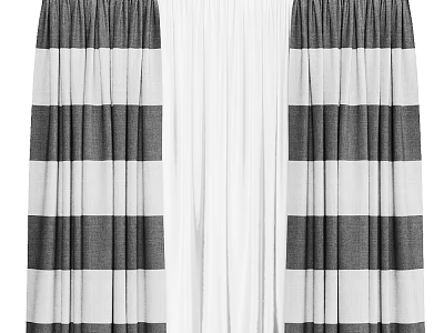 Black and White Striped Curtains for Modern Home Window Decoration Ideas 3d model