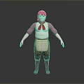 3D Character Model With Red Hair Pink Shirt White Apron Brown Pants And Red Boots