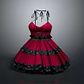 Red And Black Dress With Ribbon Straps Bow Detail And Ruffled Layers