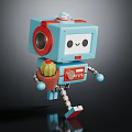 Blue Square Robot With Red Accents Holding Potted Cactus And Smiling