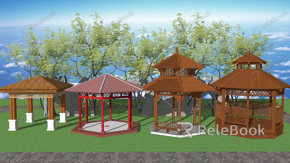 New Chinese Style Pavilion Wooden Pavilion Anticorrosive Wooden Pavilion Landscape Pavilion model