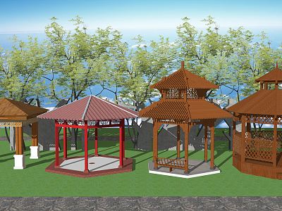 New Chinese Style Pavilion Wooden Pavilion Anticorrosive Wooden Pavilion Landscape Pavilion model