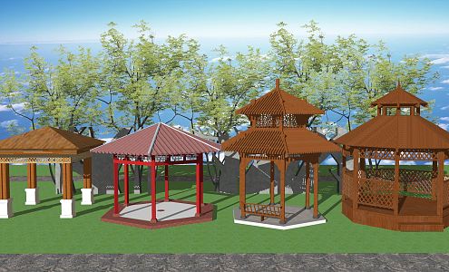 New Chinese Style Pavilion Wooden Pavilion Anticorrosive Wooden Pavilion Landscape Pavilion 3d model