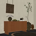 Natural Console Cabinet Sideboard Interior With Plant Lamp Fruit Tray And Vase Decor