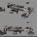 Modern Sofa Coffee Table Set With Soft Pillows Floor Lamp And Armchair 3d model