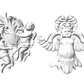 Intricate White Carved Winged Angel And Leaf Decorative Wall Sculptures 3d model