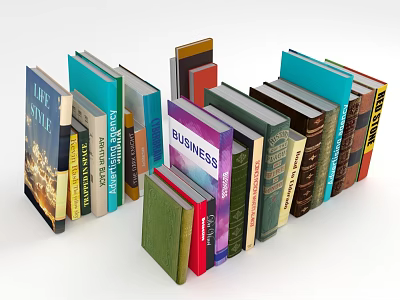 Colorful Stack of Various Books Including Business Title and Diverse Genres 3d model