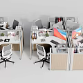 Functional Office Desks in Modern Cubicles with Computers Stationery Potted Plants and Ergonomic Chairs