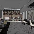 Elegant Hotel Lobby With Marble Floor Sofa Area Bookshelves And Colorful Ceiling