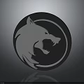 Stylized Wolf Head With Open Mouth In 3D Circular Black White Emblem