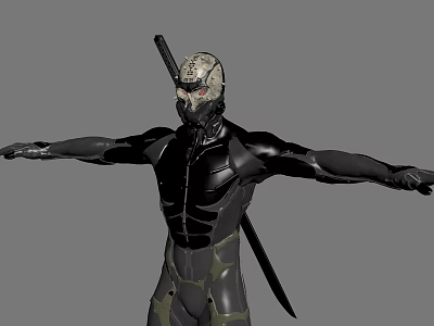 Game Movie Character In Black Tight Suit With Skull Mask And Sword On Back 3d model