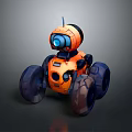 Orange Toy Robot With Large Textured Wheels And Blue Camera Lens
