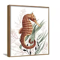 Set of Two Seahorse Animal Paintings with Green Leaves and Botanical Wall Art