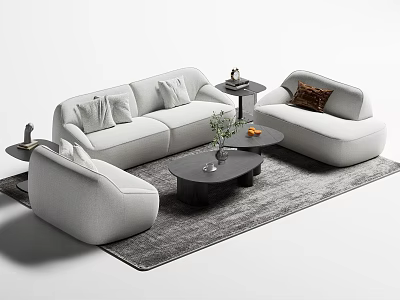Modern Sofa And Coffee Table Set With Pillows Rug And Side Table Decor 3d model