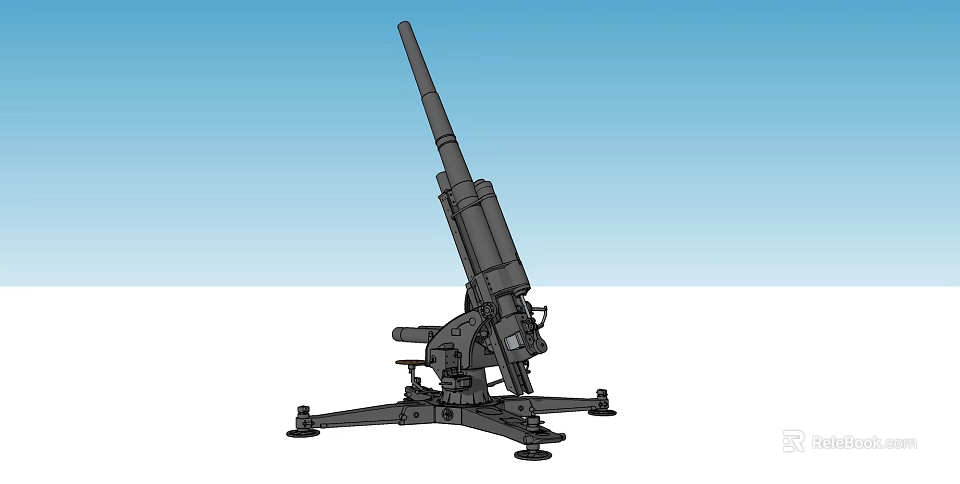 Military Artillery Weapon With Long Gun Barrel And Stable Base Design 3d model 