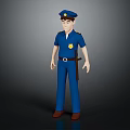 3D Police Officer Character in Blue Uniform with Hat Badge and Brown Belt