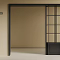 Poliform Modern Door Featuring Black Frame And Grid Design In Open State 3d model