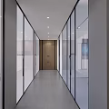 Modern Public Office Area With Glass Partitions Workstations Computers And Minimalist Design