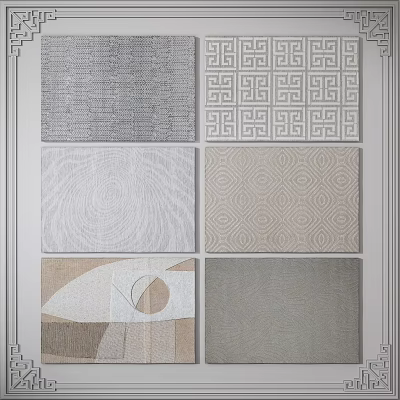 Square Rugs with Various Patterns and Multiple Designs in Gray Beige White Tones 3d model