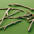 Natural Dry Brown Branches Scattered On Green Background For Decorative