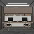 Modern Study Room Interior With Dual Computers Desk Chairs Cabinets And Window Blinds 3d model