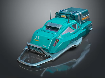 Turquoise Futuristic Vehicle Number 11 With Antenna Cargo Container And Sleek Design 3d model