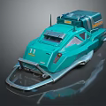 Turquoise Futuristic Vehicle Number 11 With Antenna Cargo Container And Sleek Design