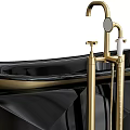 Black Geometric Cut Bathtub With Golden Faucet And Luxury Fixtures Design