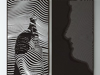 Black And White Striped Symmetric Artwork With Face And Sculpture Design 3d model
