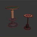 Two Stylish Stools Featuring Green And Red Patterned Seats With Metal Bases