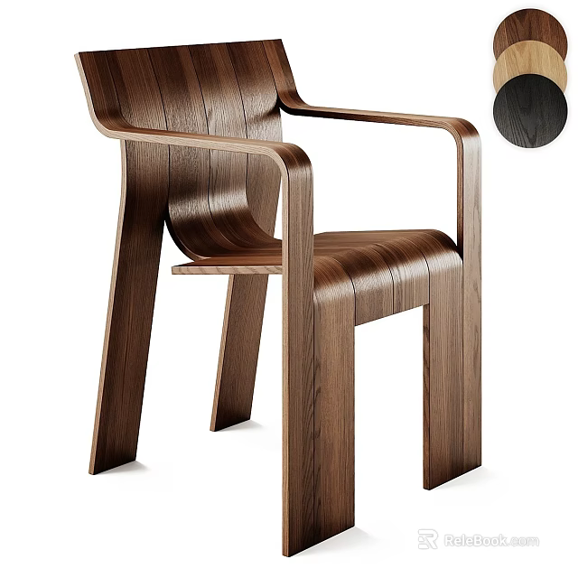 Elegant Walnut Wood Leisure Chair With Modern Minimalist Design And Armrests 3d model 