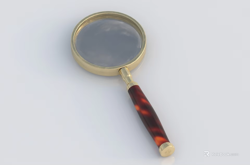 Elegant Vintage Magnifying Glass with Gold Frame and Tortoiseshell Handle for Daily Use 3d model 