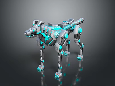 Futuristic Metallic Robotic Dog Design With Blue Glowing Accents And Mechanical Joints 3d model