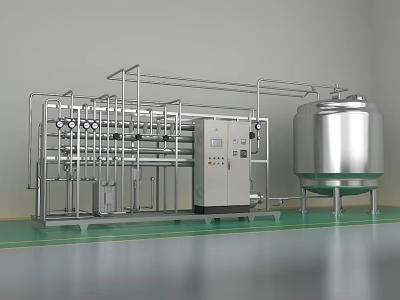 Industrial Equipment Setup With Stainless Steel Piping System Control Panel And Storage Tank 3d model