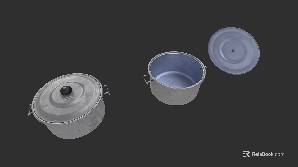 Durable Metal Cooking Pots With Matching Lids And Sturdy Handles For Home Use 3d model 