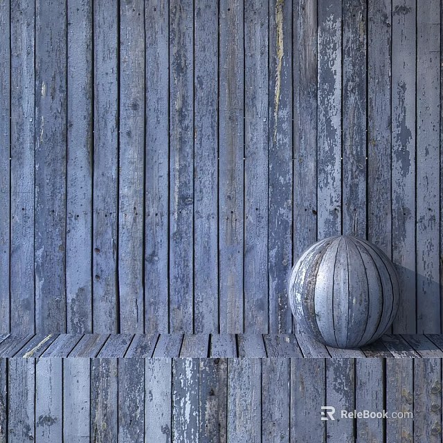 Rustic Wooden Sphere Component On Vertical Plank Wall And Floor 3d model 