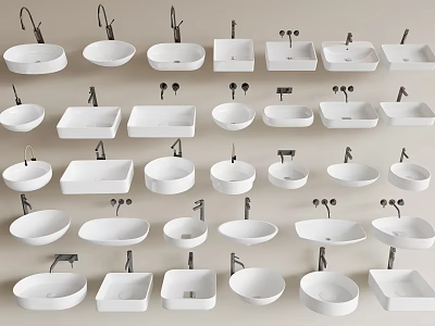Assorted Ceramic Washbasins With Various Styles And Different Shapes For Bathroom 3d model