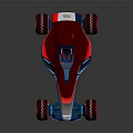 Futuristic Red And Blue Race Car With Large Wheels And Aerodynamic Exterior Design