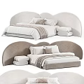 Modern Double Bed with Curved Headboard Soft Pillows Blanket and Stool
