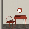 Elegant Red Dressing Table With Matching Chair And Round Mirror On Beige Wall 3d model