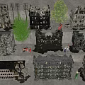 Building ruins combination post-war ruins building ruins factory site ruins game scene site workers 3d model