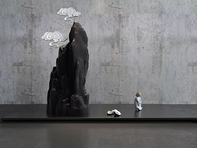 Modern Decorative Ornament Set Displaying Mountain And Cloud Shapes With Small Figurine For Interior 3d model