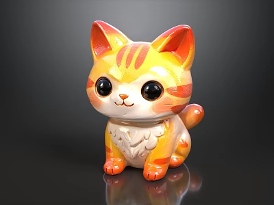 Cute Orange Yellow Striped Cat Doll With Big Eyes And Smiling Kitten Design 3d model