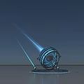 Futuristic Spherical Device With Support Base Emitting Blue Light Beams And Human Figure 3d model