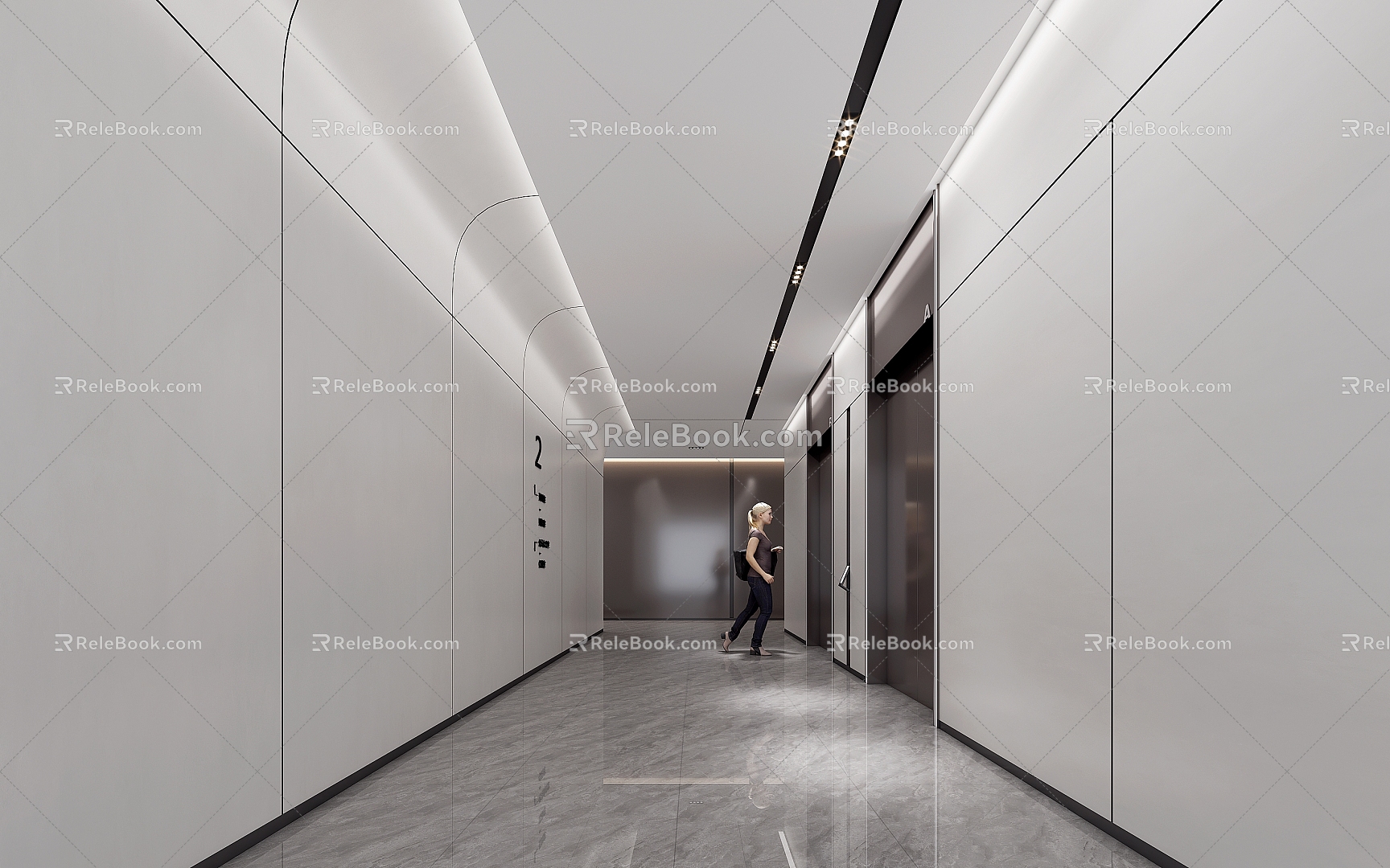 Public elevator hall office modern 3d model