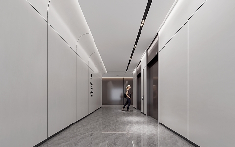 Public elevator hall office modern 3d model