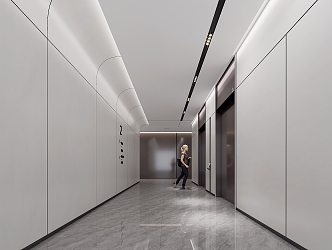 Public elevator hall office modern 3d model