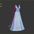 White V Neck Wedding Dress With Belt And Floor Length Skirt On Grey Background